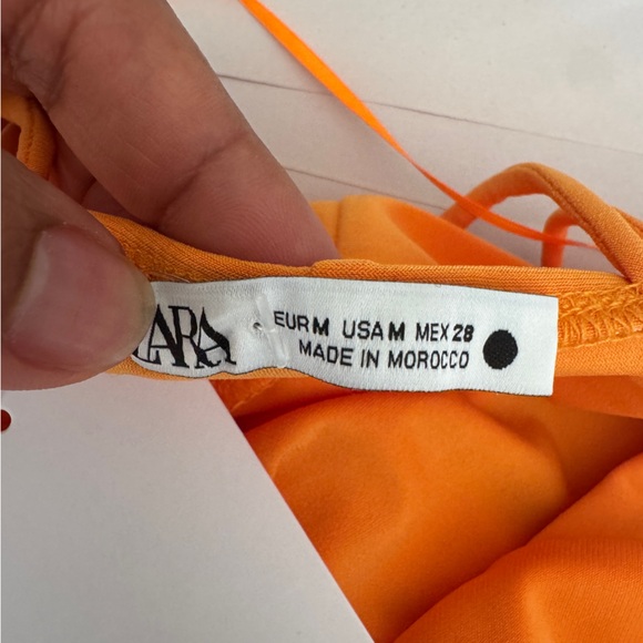 Zara Dress Women's Draped Neckline Fitted Slip Fit Vibrant Orange Summer Dress M - Picture 8 of 12